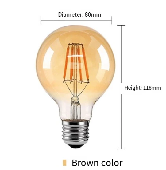 G80 Straight Filament LED Bulb Smoked Gray Plated Vintage Pendant Light 2W/4W/6W 1