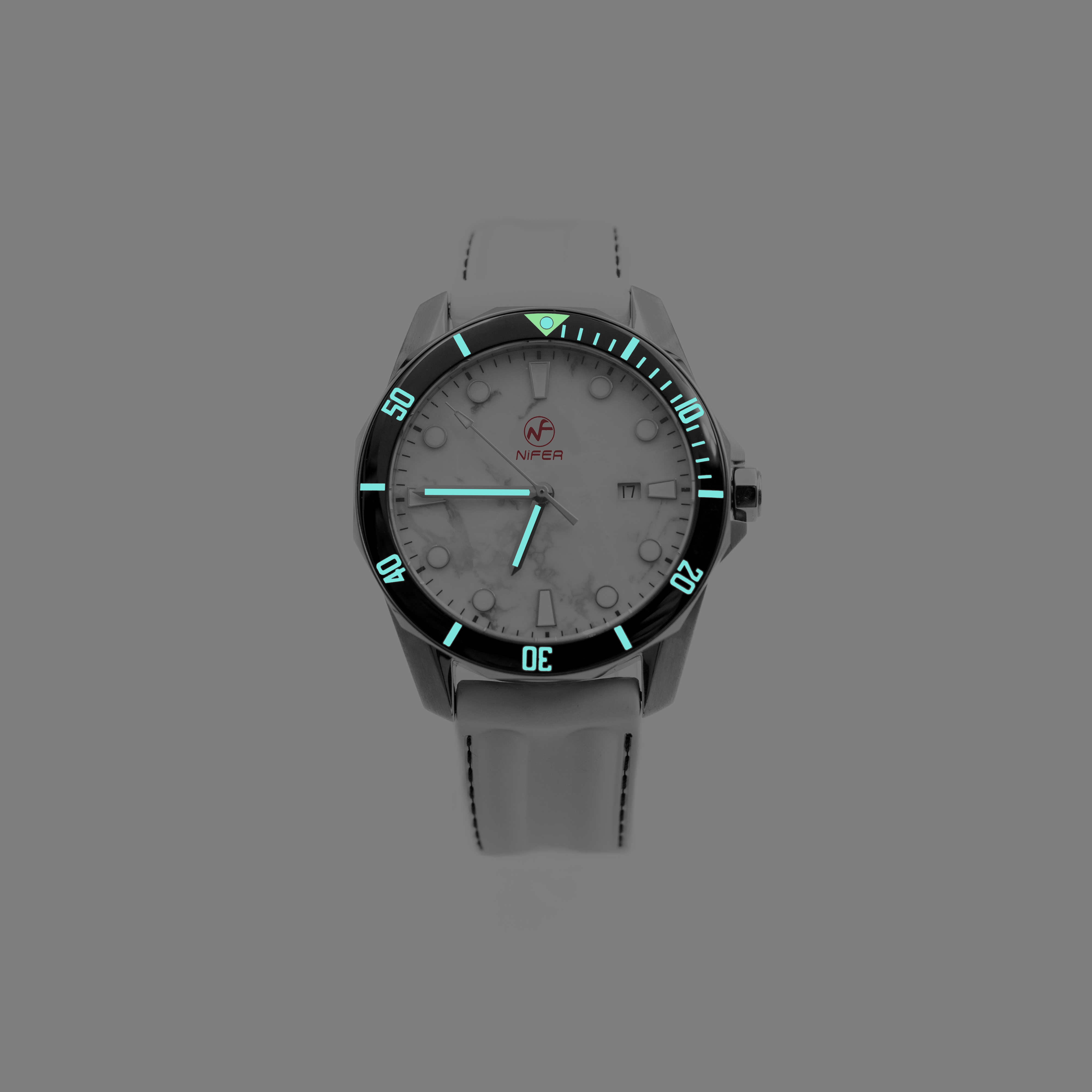 Men's super luminous stainles steel watch with a real marble dial design 7