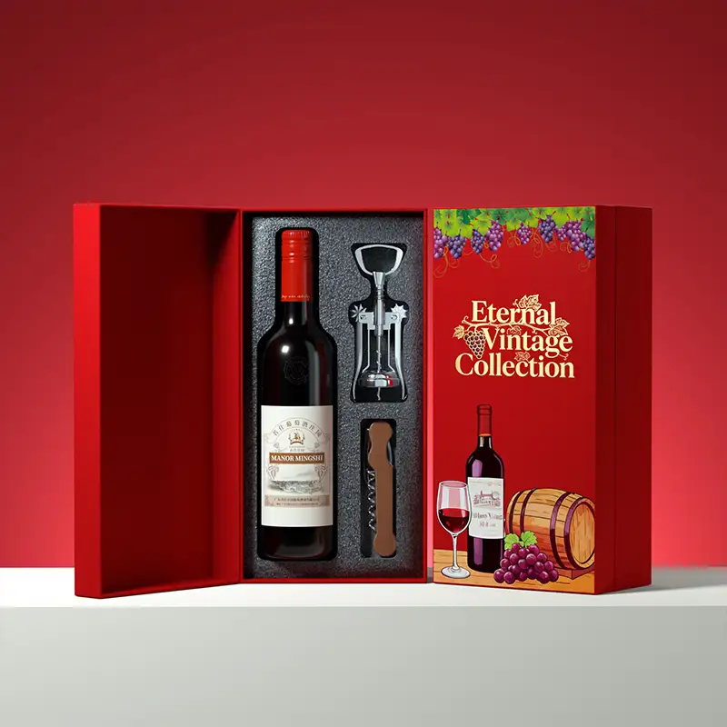 Luxury Recycled Materials Gift Set Wine Bottle Glass Packaging Box Portable Paperboard Single Bottle Clear Wine Glass Box 1