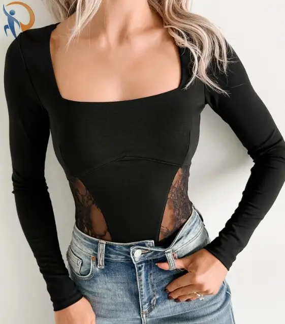 Rising Star Lace Detail Long Sleeve Bodysuit 1