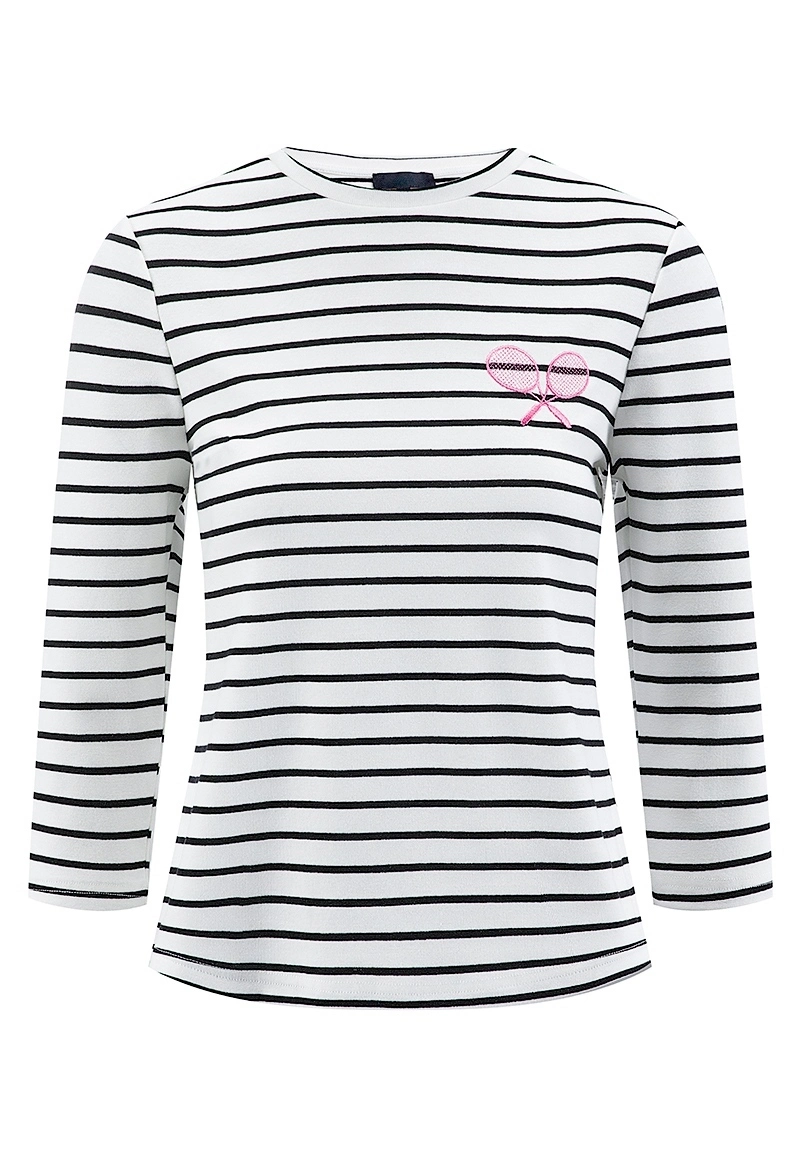 Women Striped 3/4 Sleeve Tee with Custom Logo Tops Vepeen Apparel 1