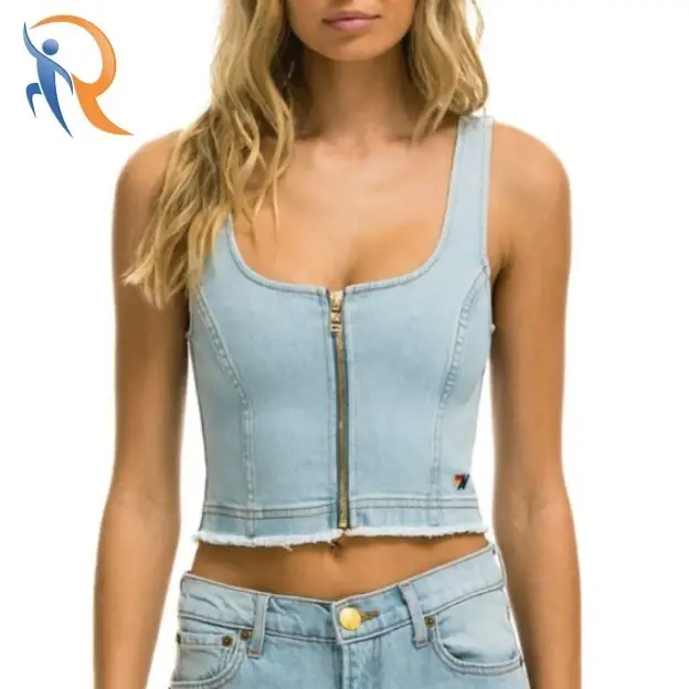DENIM TOP ZIP FRONT BUSTIER - SUPER LIGHT 1