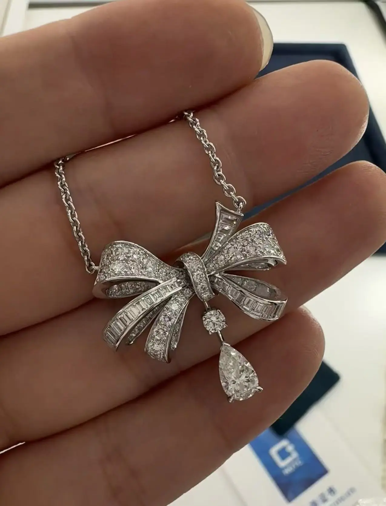 ZKZ Custom Jewelry Elegant 18K White Gold Lab Grown Pear Butterfly Pendant For Women Daily Wear 1