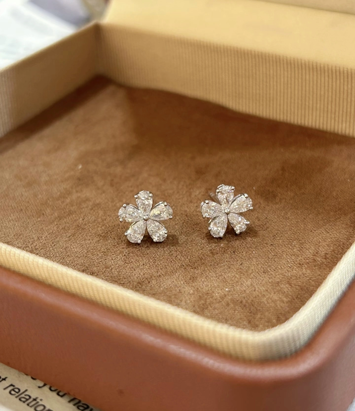 18K White Gold Pear-Cut Lab-Grown Diamond Flower Shaped Earrings 1