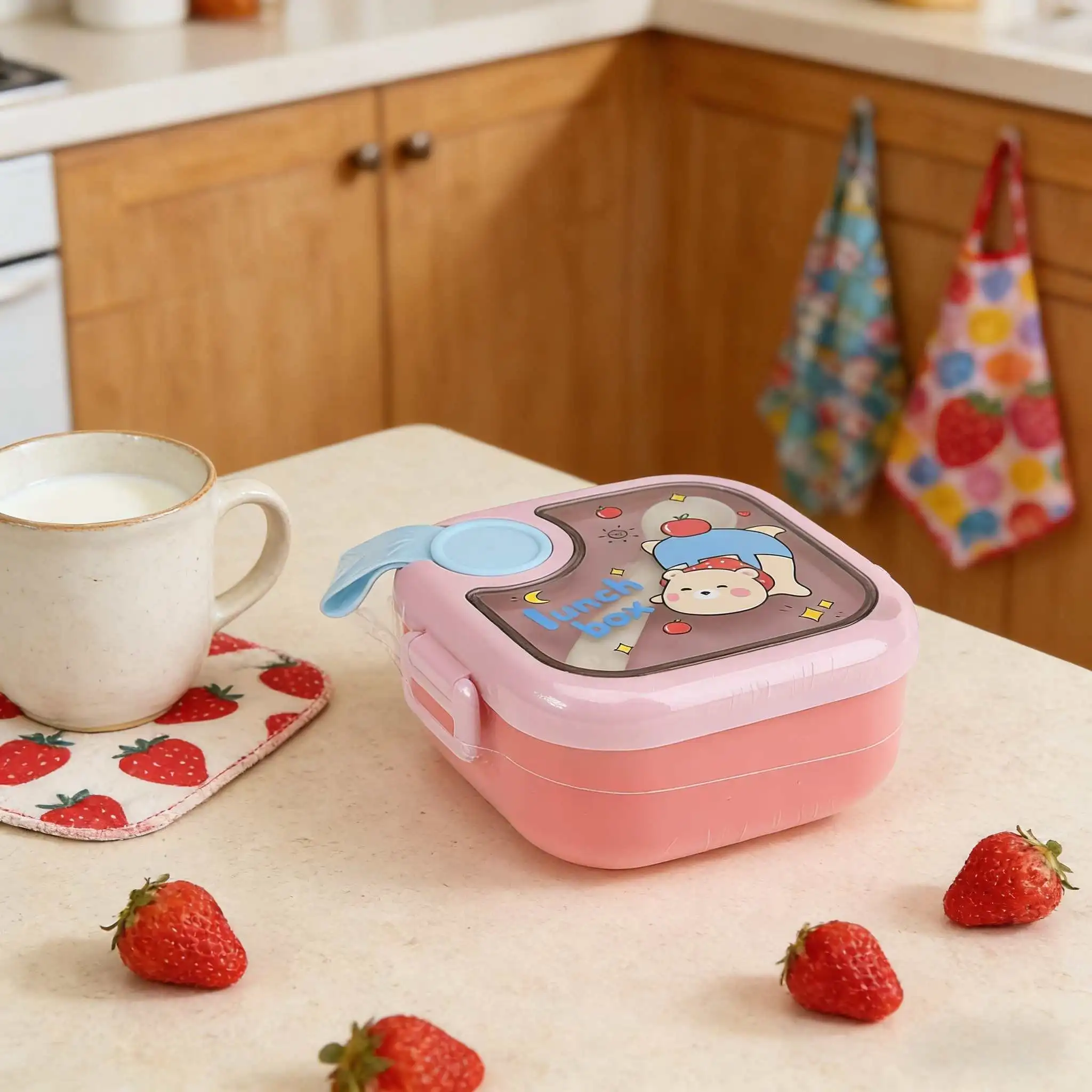 HongXing Square Stainless Steel Lunch Box，Compartmentalized Insulated Cartoon Tiffin 1