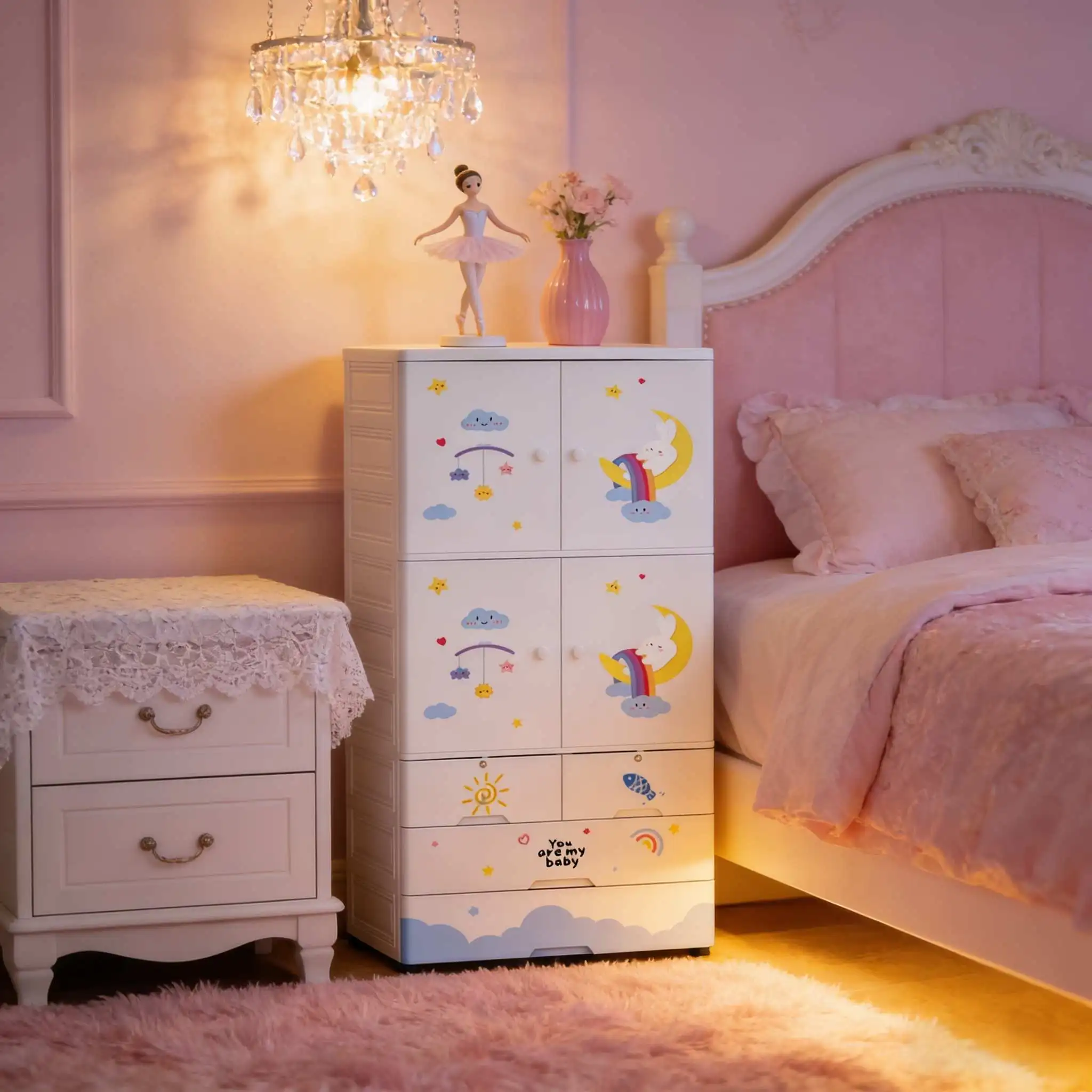 HongXing Double-Door Wardrobe Drawers,Cartoon Theme Kids Storage Cabinet 1