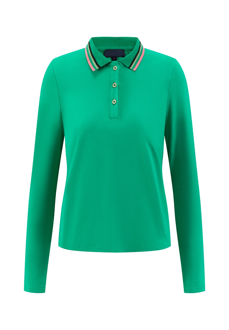 Long Sleeve Women Polo Shirts With Contrast Striped Collar Vepeen Apparel 1