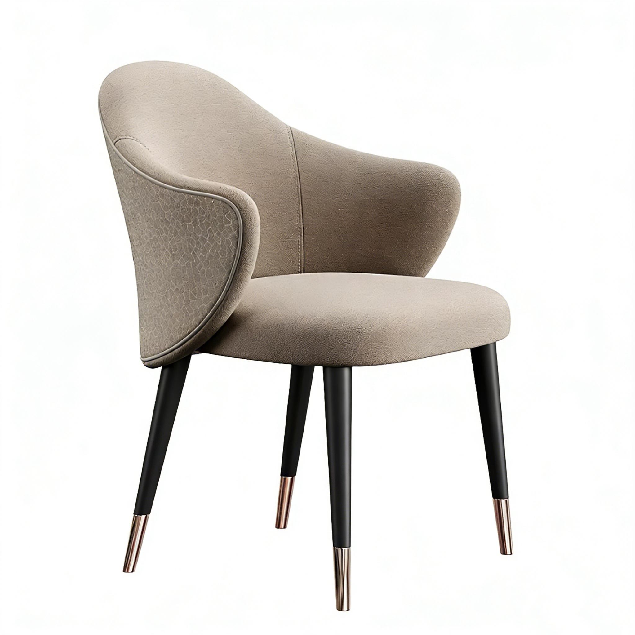 Hotel Arm Dining Chair - Textured Fabric with Black Legs & Copper Accents | Luxury Modern Hotel Furniture D-1005 1