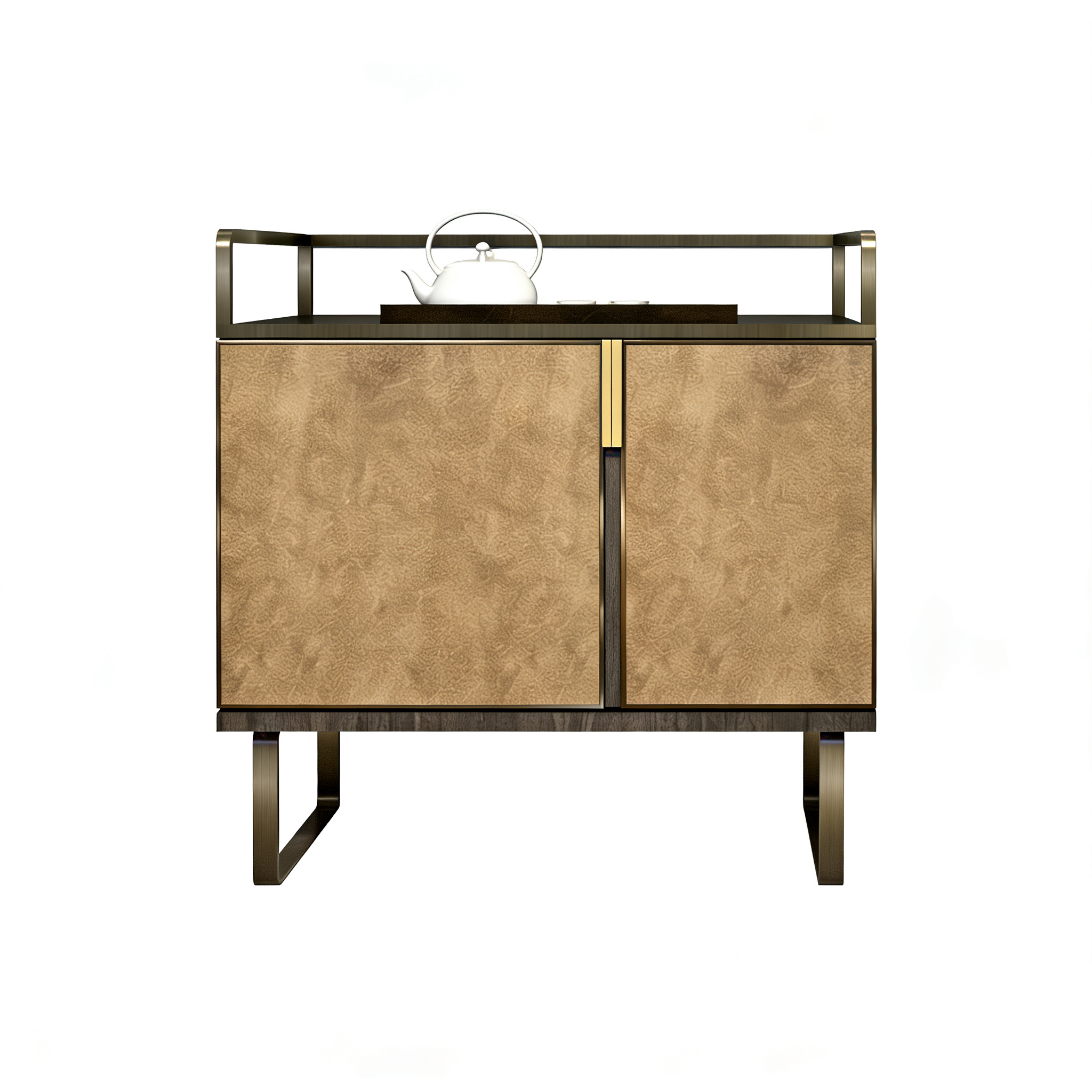 Hotel Mini Bar Cabinet - Textured Leather Finish with Metal Frame | Luxury Modern Hotel Room Furniture M-1005 1