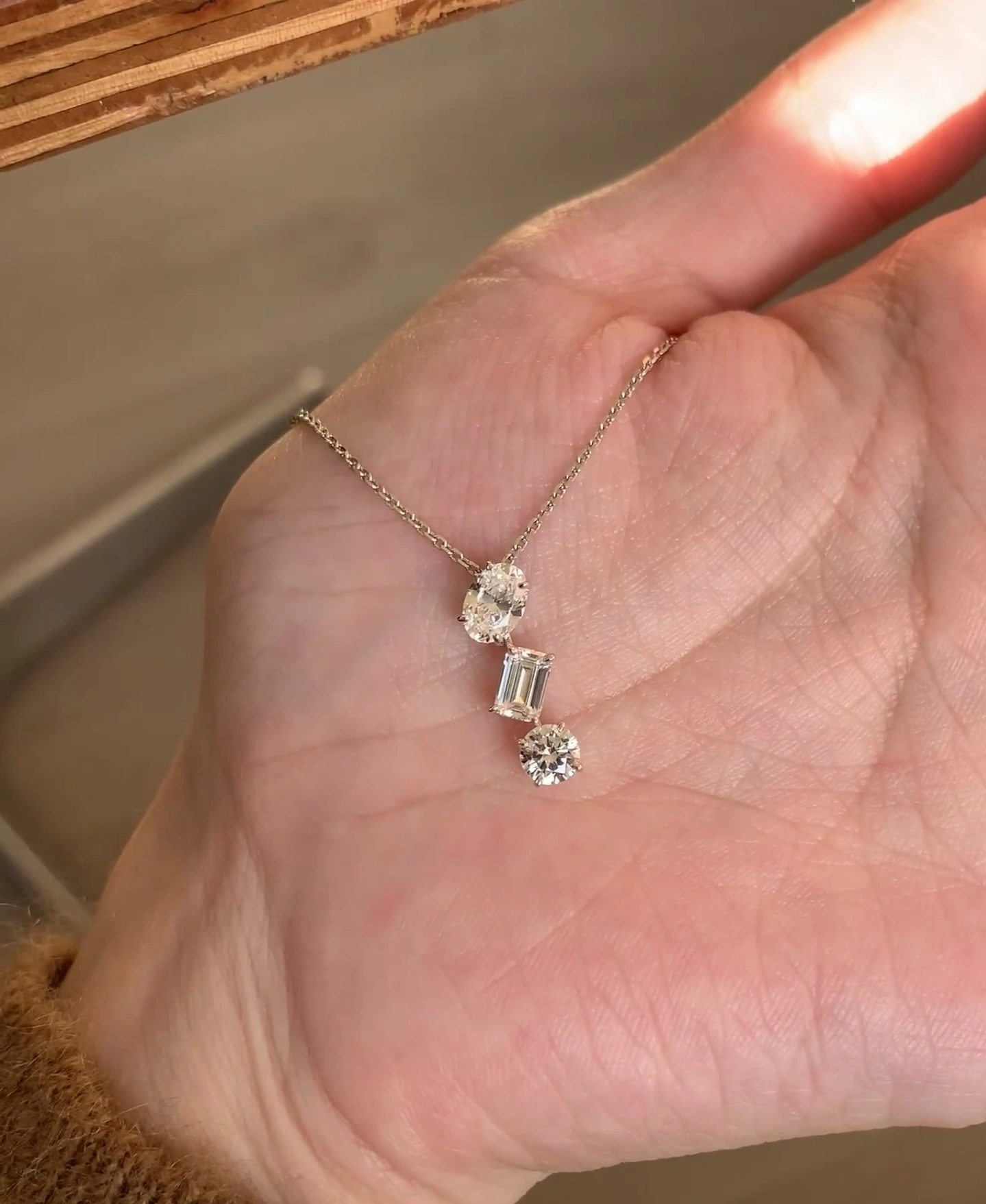 18K Lab Diamond Necklace 1.5ct Emerald oval and round Lab made diamond custom jewelry 1