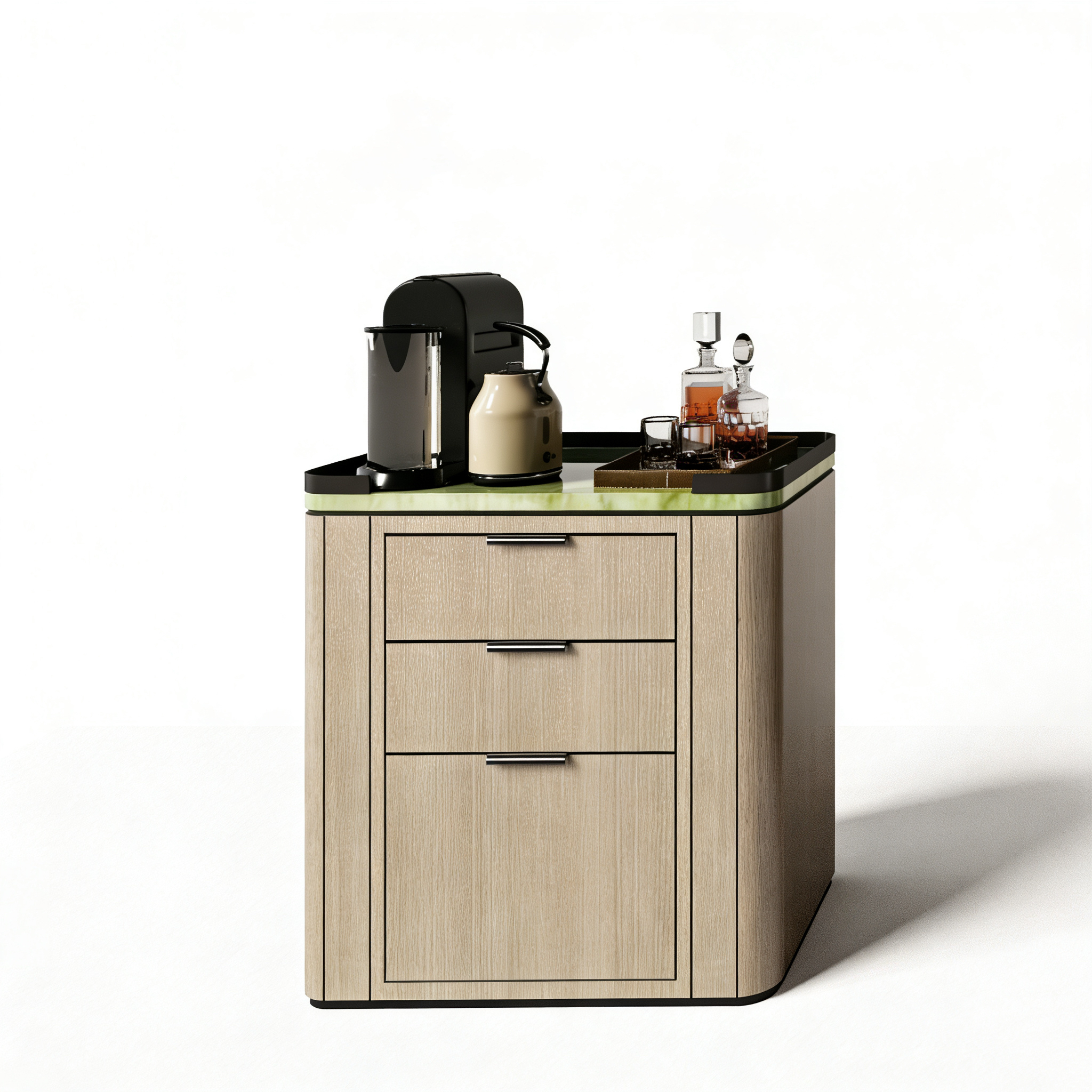 Hotel Mini Bar Cabinet - Oak Finish with Marble Top & Drawers | Luxury Modern Hotel Room Furniture M-1006 1