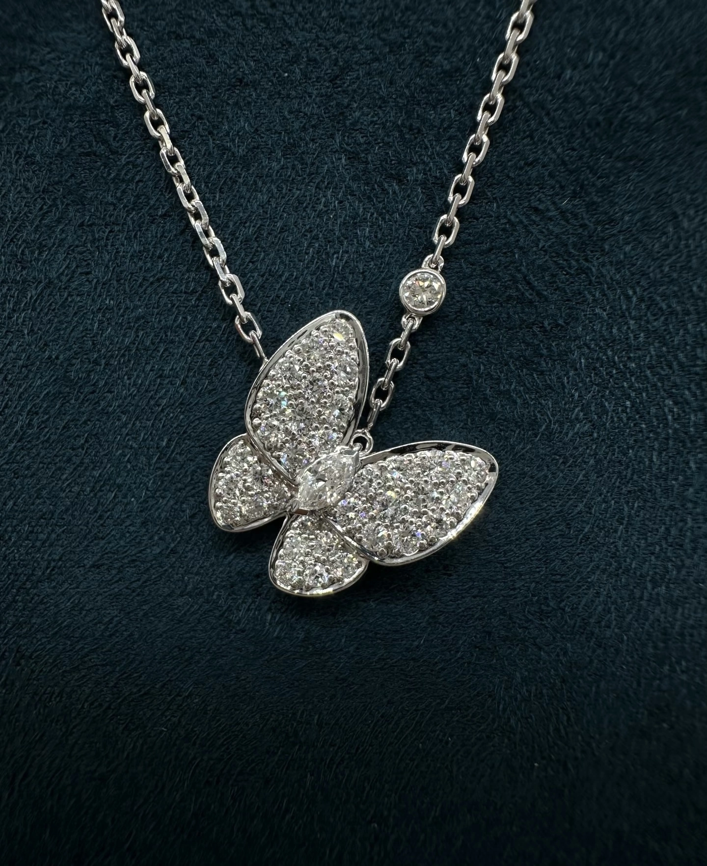 18K White Gold Round Brilliant Cut Lab-Grown Diamond Butterfly Necklace 1