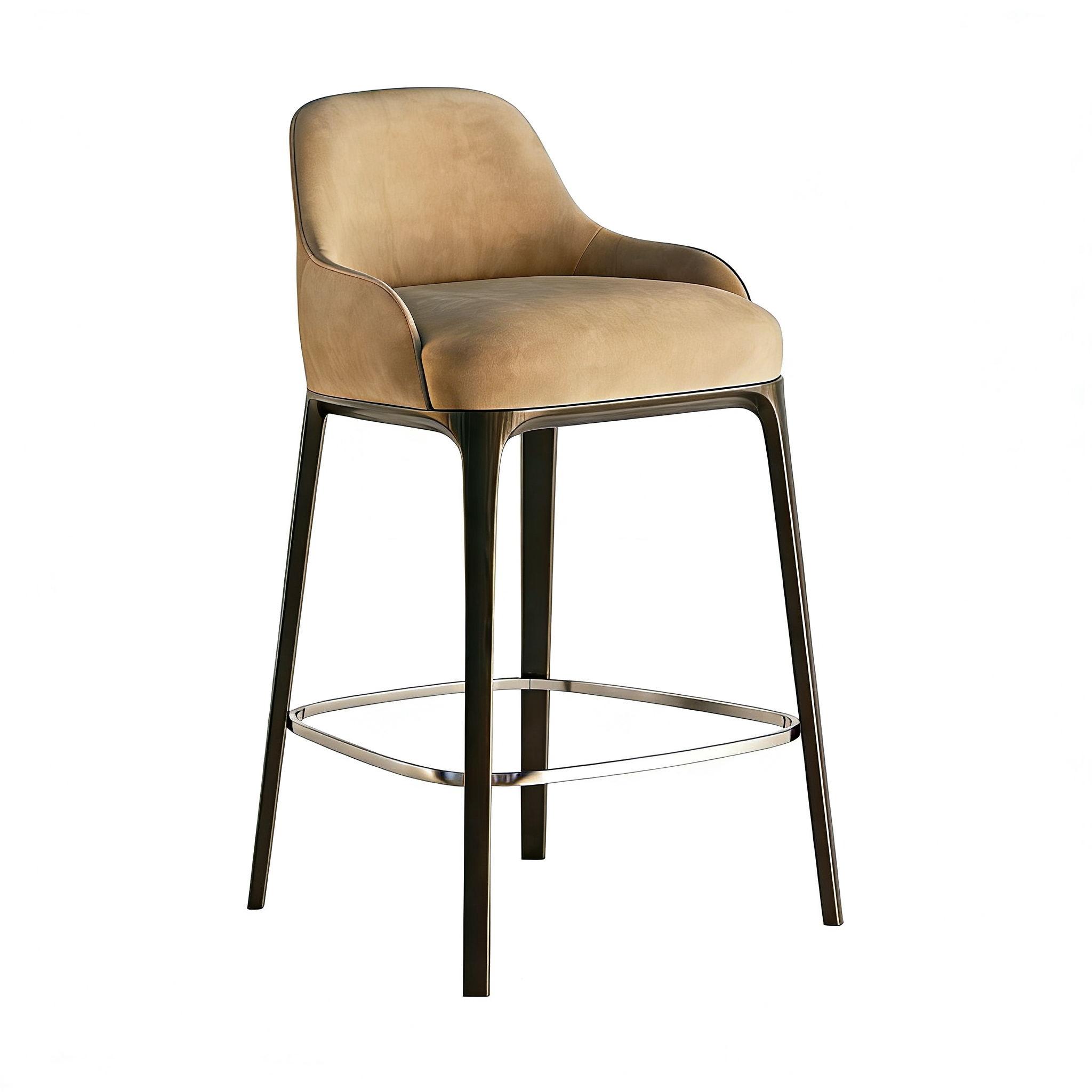 Hotel Bar Stool - Velvet Upholstered with Dark Metal Frame & Footrest | Luxury Modern Hotel Furniture E-1004 1
