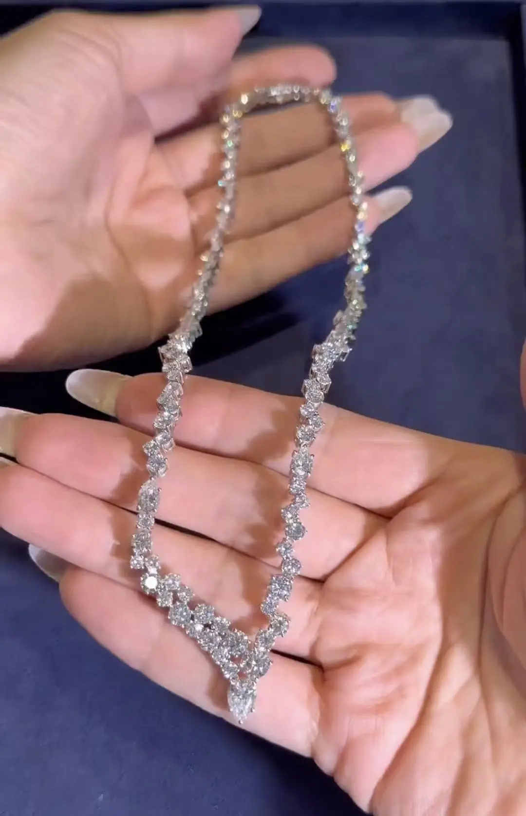 18K Lab Diamond Necklace 1ct Pear and Round Tennis Necklace Full Diamond Necklace 1