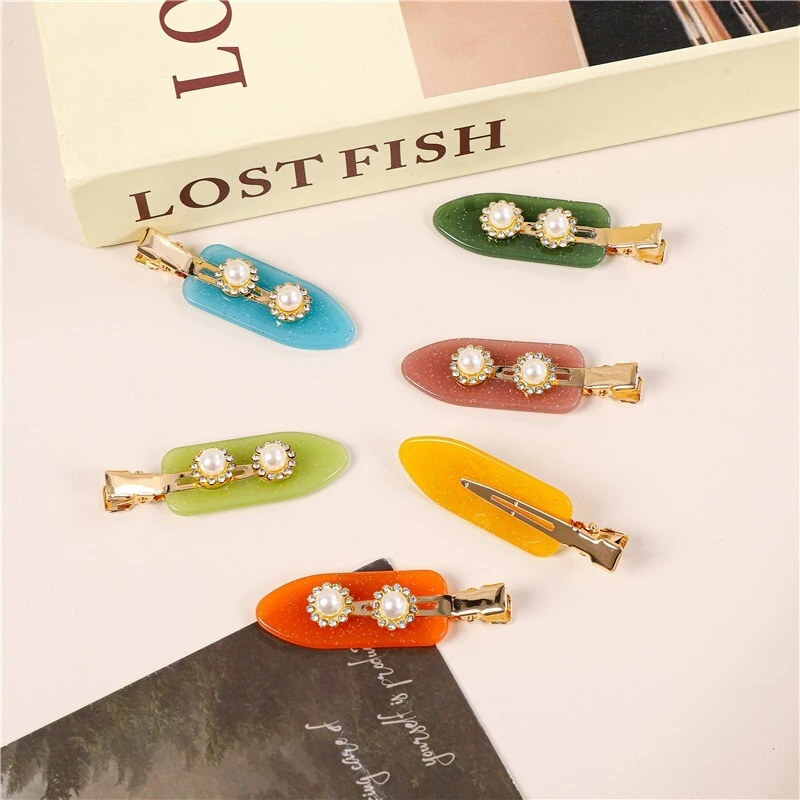 Acetate seamless hair clip, pearl bangs clip for women 1