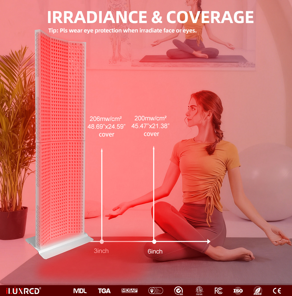 iLXURED X7000-1 High Irradiance infrared red light therapy panel With Rolling Stand For Muscle Recovery Full Body Pain Relief 4