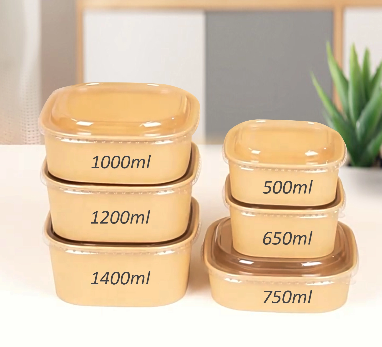 Disposable Kraft Square Bowls 500ml Food containers with PP/PLA/PE Coating 1