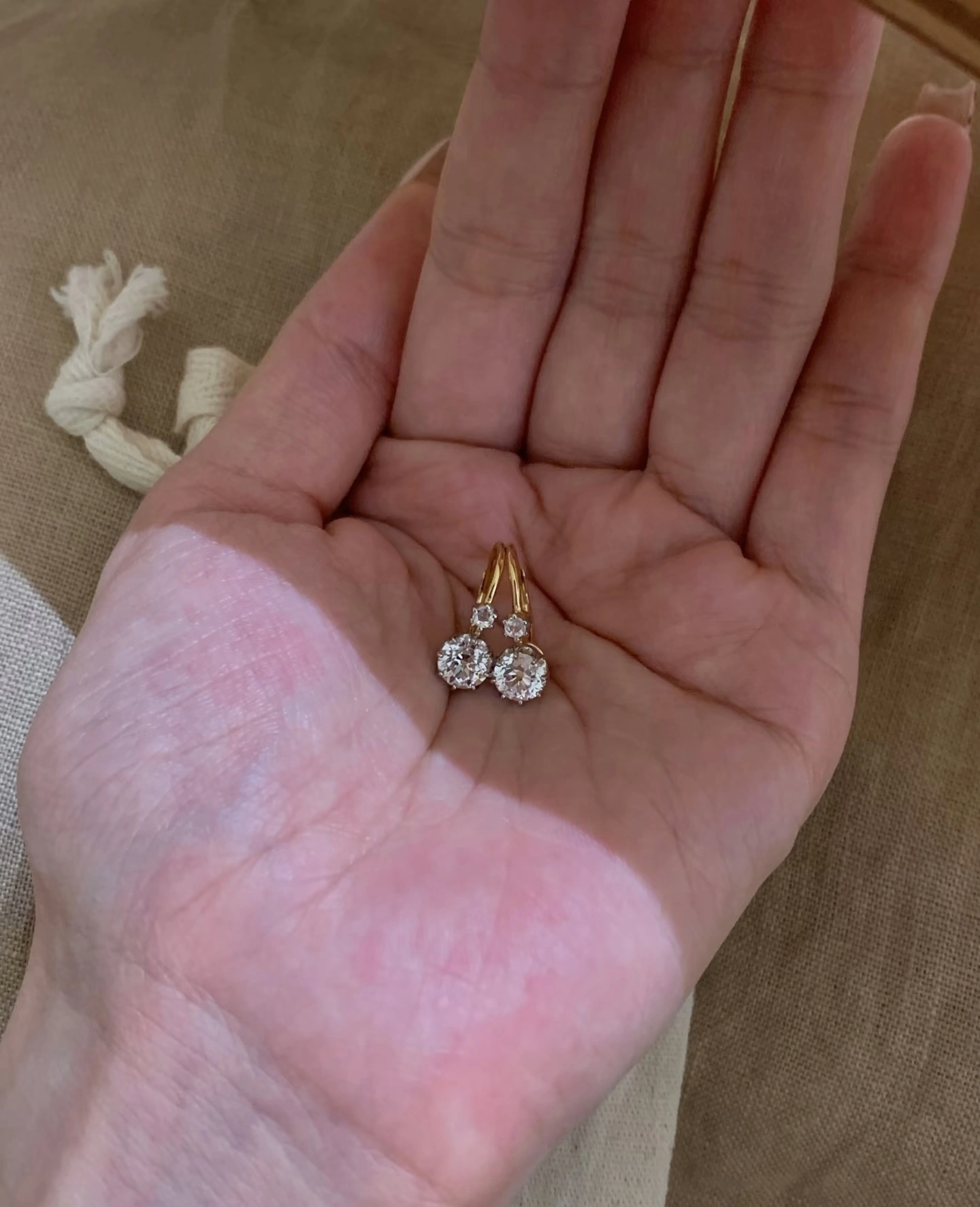 18K Yellow Gold Round Brilliant Cut Lab-Grown Diamond Double Stone Earrings 1