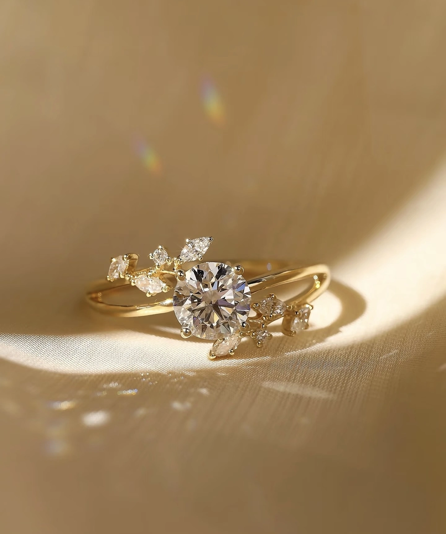 18K Yellow Gold Round Brilliant Cut & Marquise Cut Lab-Grown Diamond Ring 1