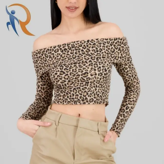LONG SLEEVE OFF SHOULDER LEOPARD TOP 1