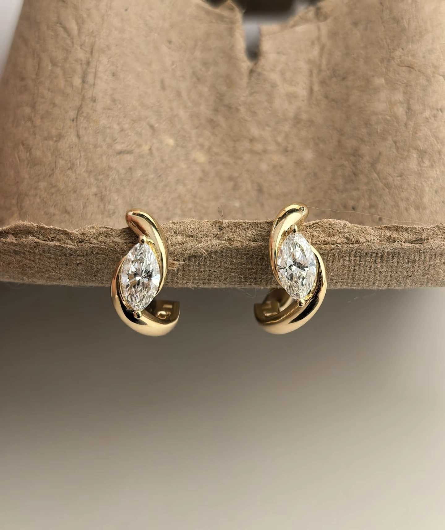 18K Yellow Gold 2ct marquise two-pronged earrings Lab Diamond Earrings Customized earrings 1