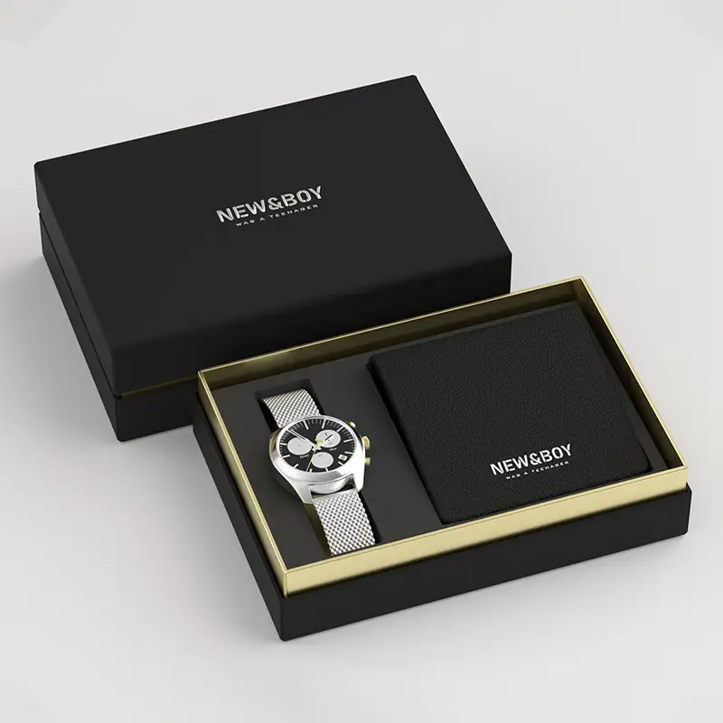 علبة تغليف من الورق المقوى الصلب القابل لإعادة التدوير، مغلفة بطبقة لامعة غير لامعة، مطلية بطبقة مقاومة للأشعة فوق البنفسجية، مناسبة للساعات والأساور، مزودة بشريط إغلاق مغناطيسي. 1