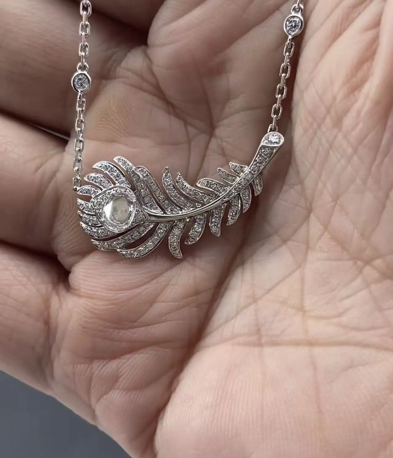 18k White Gold Luxury Lab Grown Diamond Feather Necklace For Women Daily Wear 1
