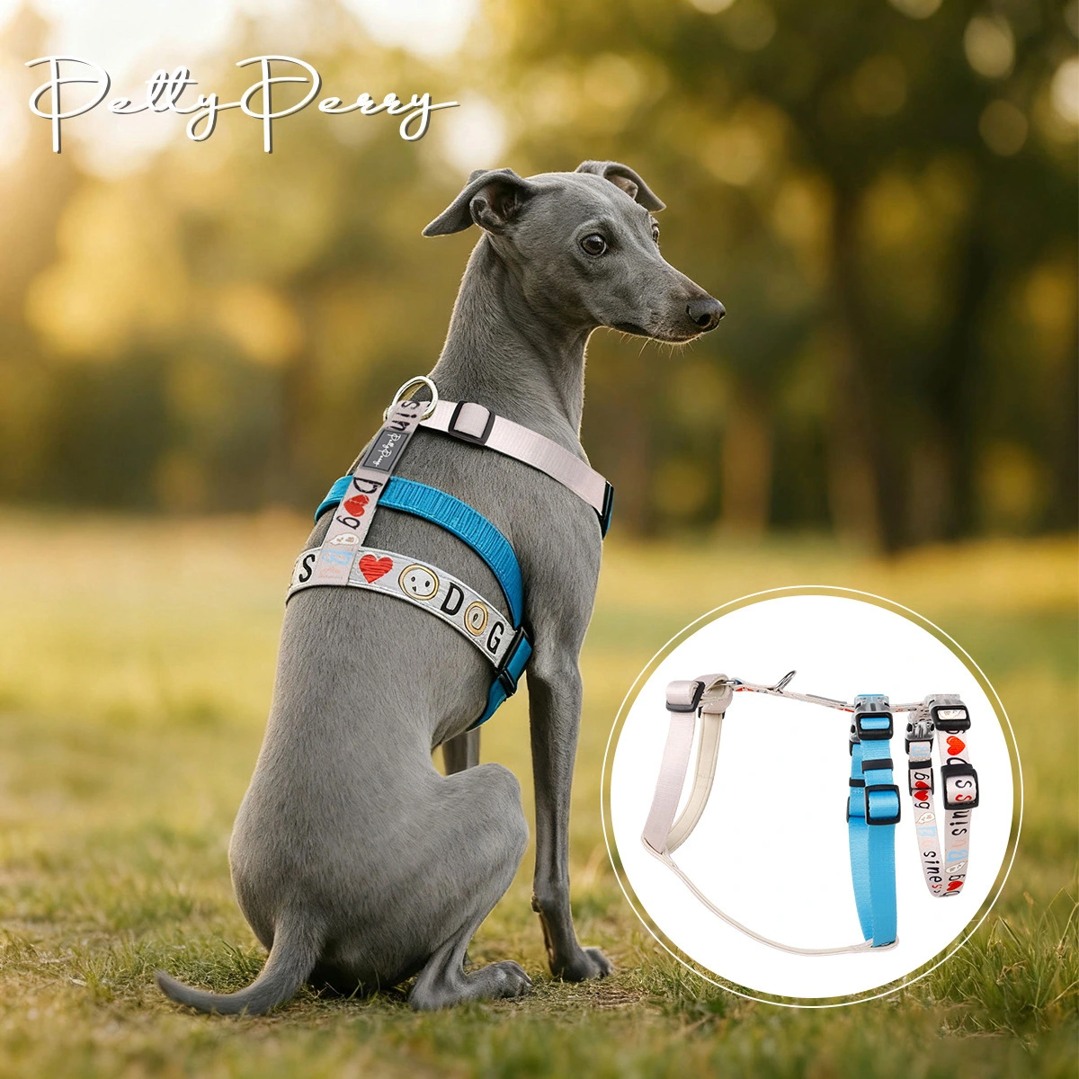 Arnés tipo chaleco para perros: tejido de polipropileno estampado, ajustable en 6 puntos, forro de neopreno, herrajes metálicos resistentes y hebilla de liberación rápida para perros pequeños y medianos. 1