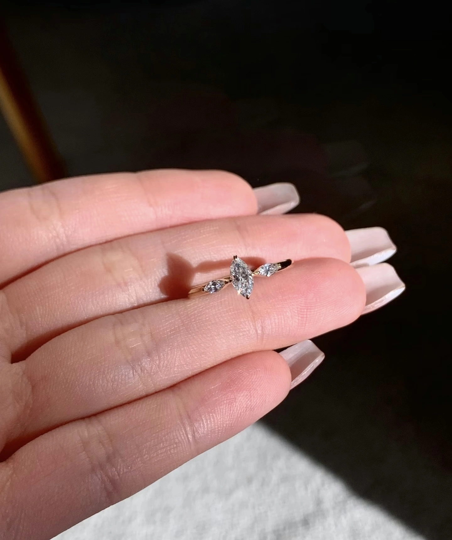 18K Yellow Gold Marquise-Cut Lab-Grown Diamond Three Stones Ring 1