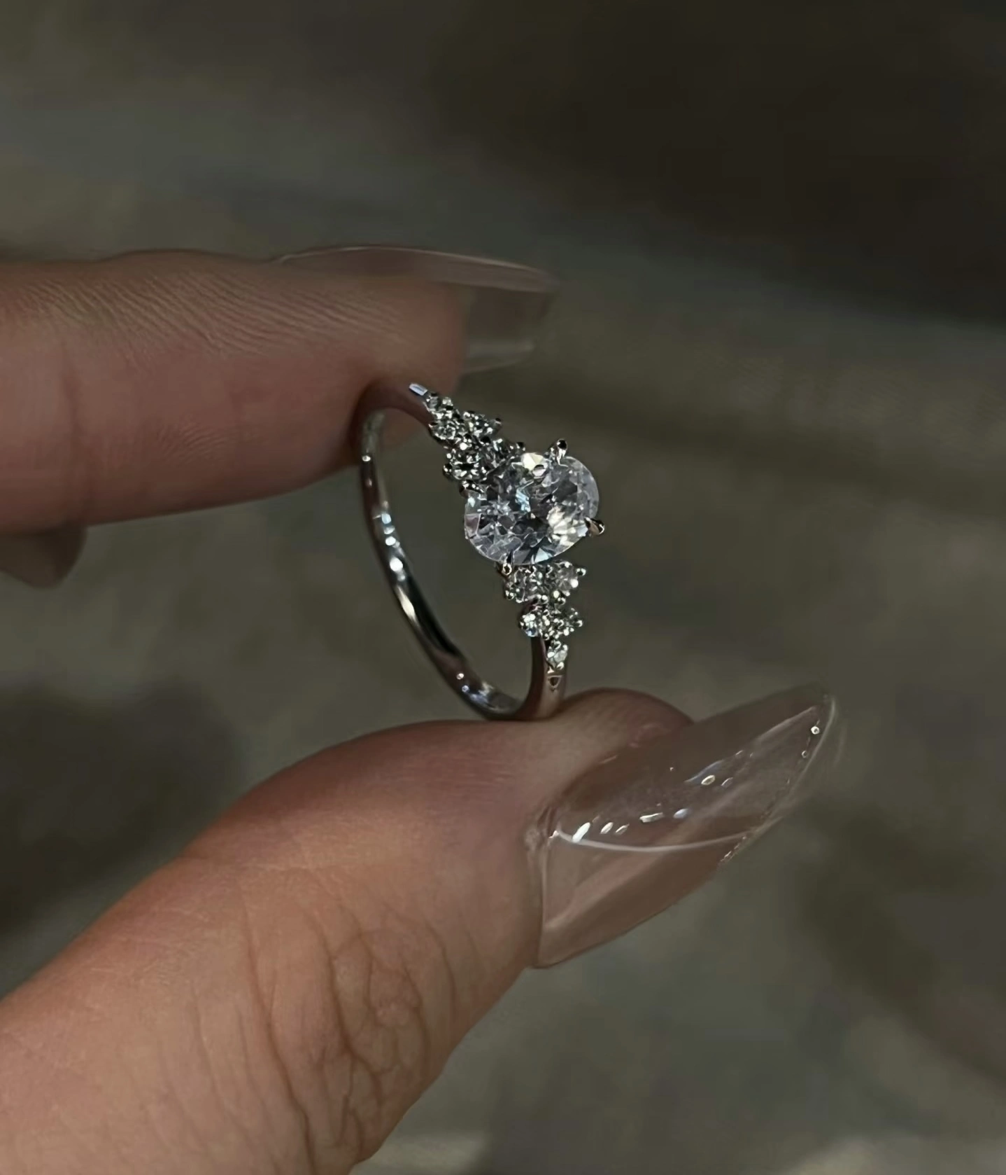 18K White Gold Oval-Cut Lab-Grown Diamond Moonlight Ring 1