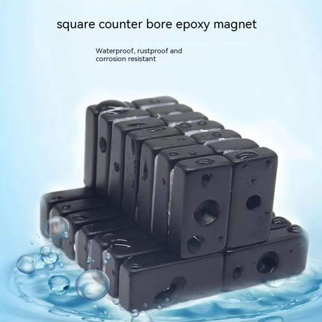 Waterproof black epoxy coated neodymium magnets with full anti-corrosion resin coating. Rust-free for marine, outdoor and industrial scenarios, multiple shapes in stock with custom sizes available.