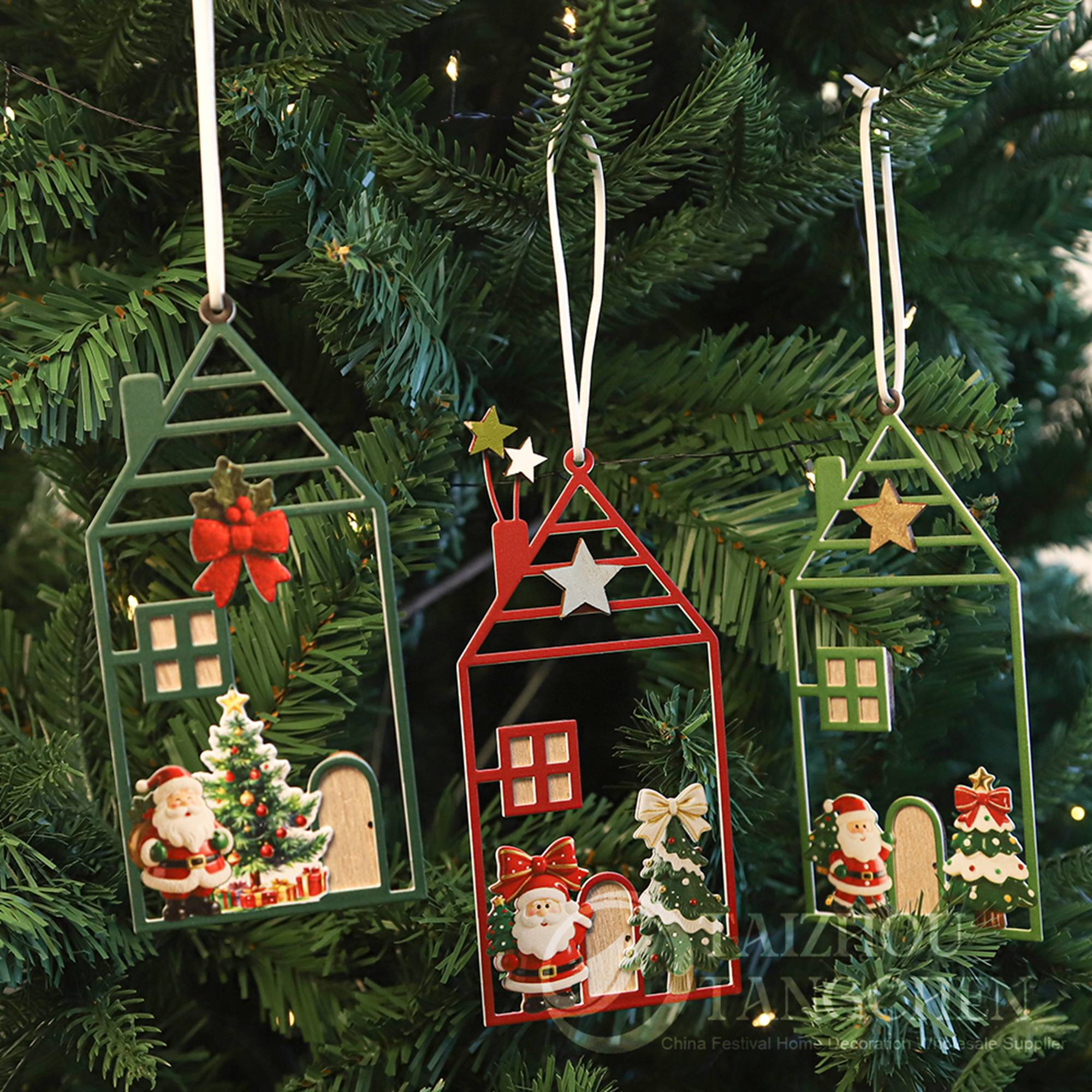 Colección de adornos colgantes navideños de hojalata: Papá Noel, ángel y muñeco de nieve, decoraciones navideñas de circo de metal. 5