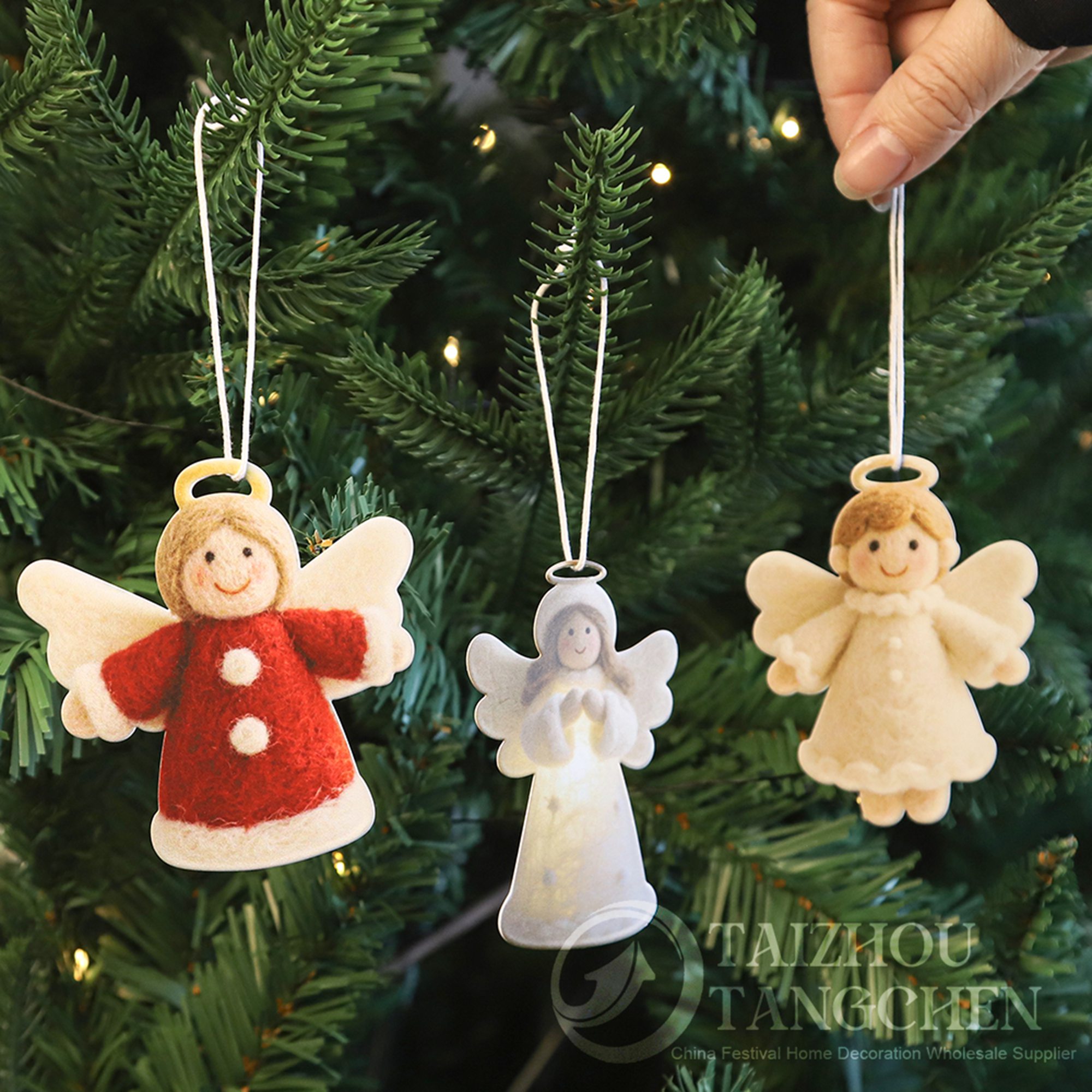 Colección de adornos colgantes navideños de hojalata: Papá Noel, ángel y muñeco de nieve, decoraciones navideñas de circo de metal. 3