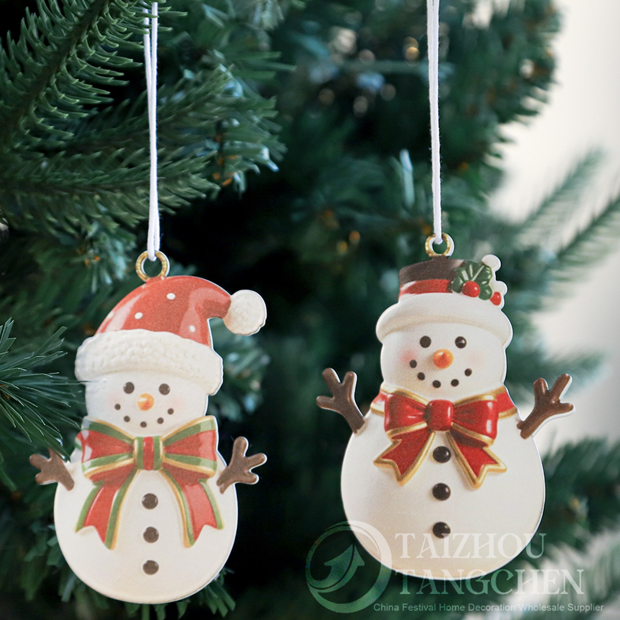 Colección de adornos colgantes navideños de hojalata: Papá Noel, ángel y muñeco de nieve, decoraciones navideñas de circo de metal. 4