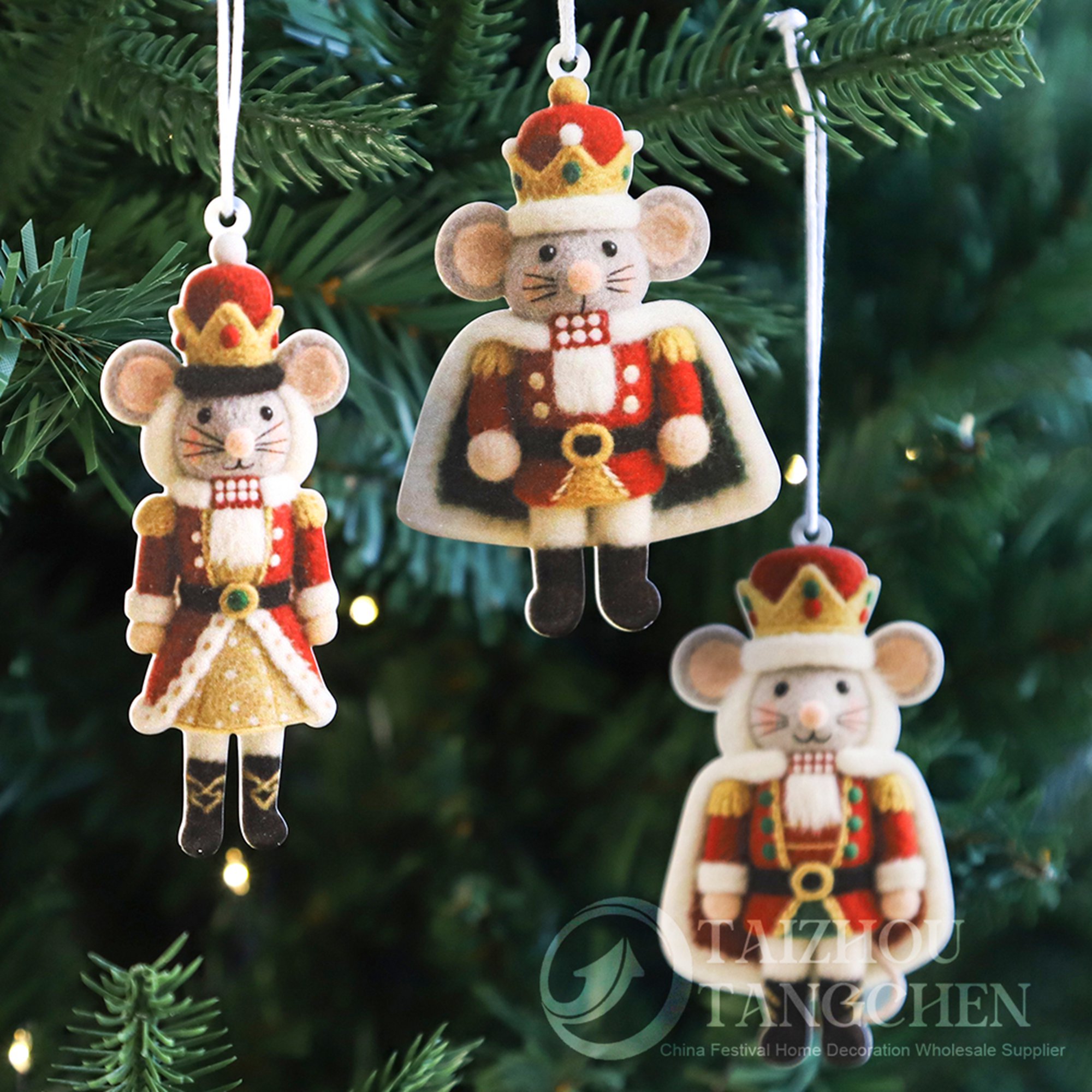 Cascanueces de hojalata para colgar en el circo navideño – Adornos metálicos para árbol con forma de ratón y soldado 2