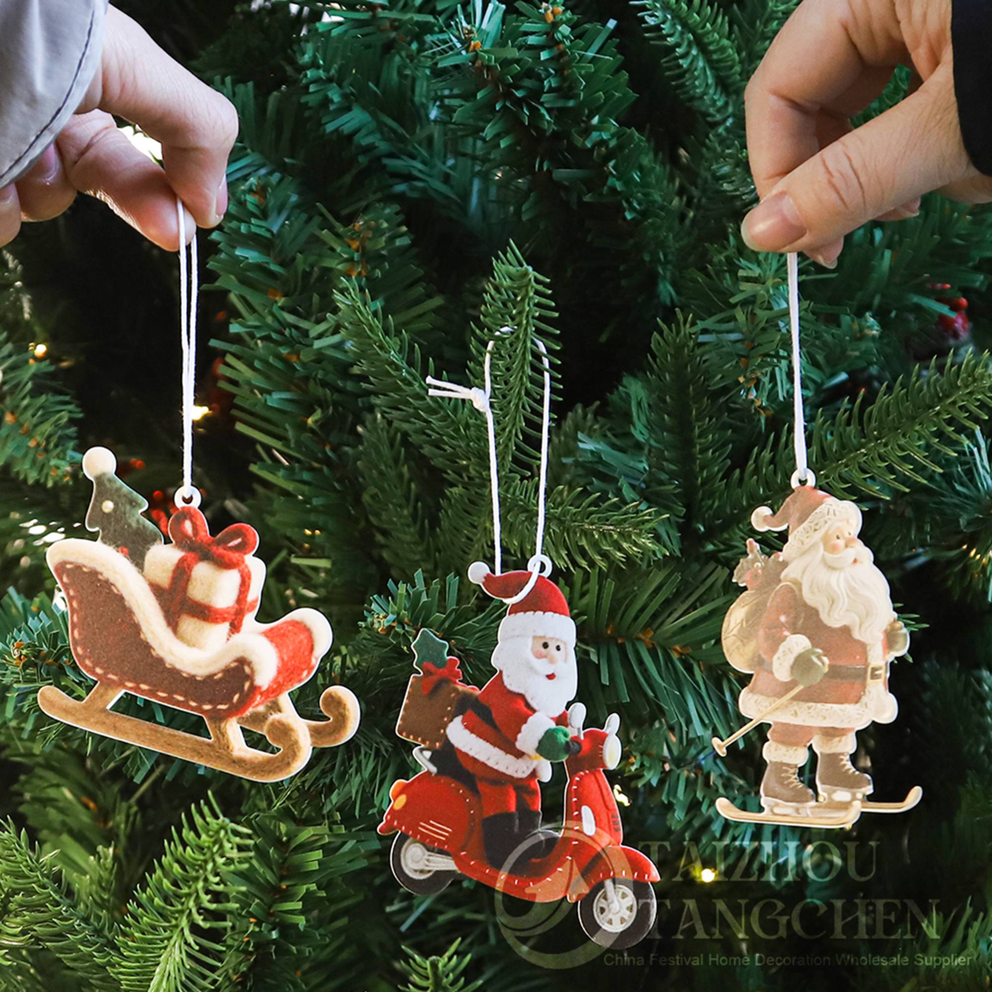 Colección de adornos colgantes navideños de hojalata: Papá Noel, ángel y muñeco de nieve, decoraciones navideñas de circo de metal. 2