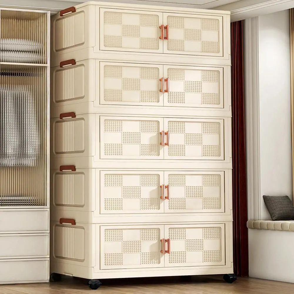 HongXing Foldable Cream Grid Wardrobe | Collapsible Modular Storage Cabinet 1