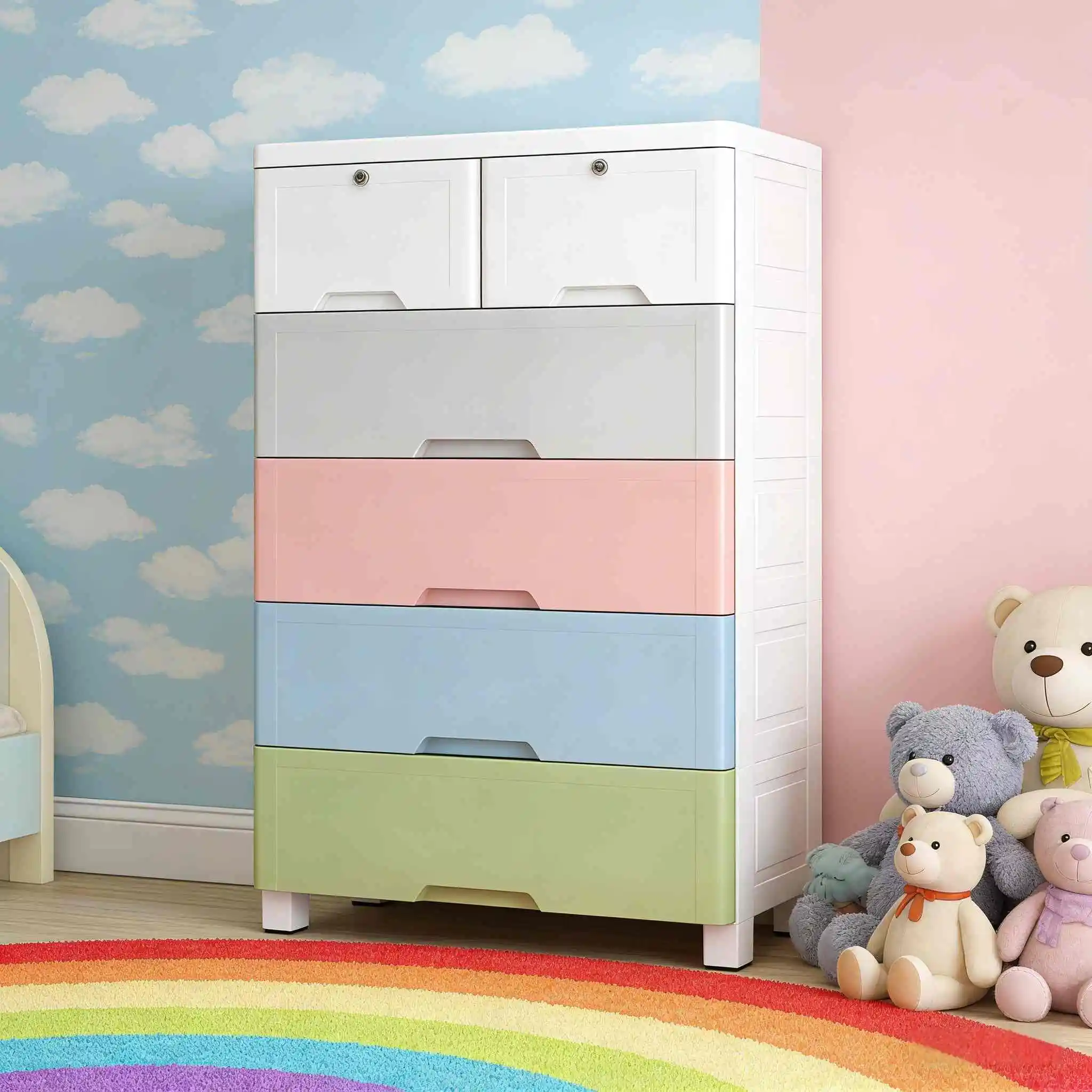 HongXing 66cm Wide Multicolor Storage Cabinet | Modular 5-Tier Wardrobe System 1