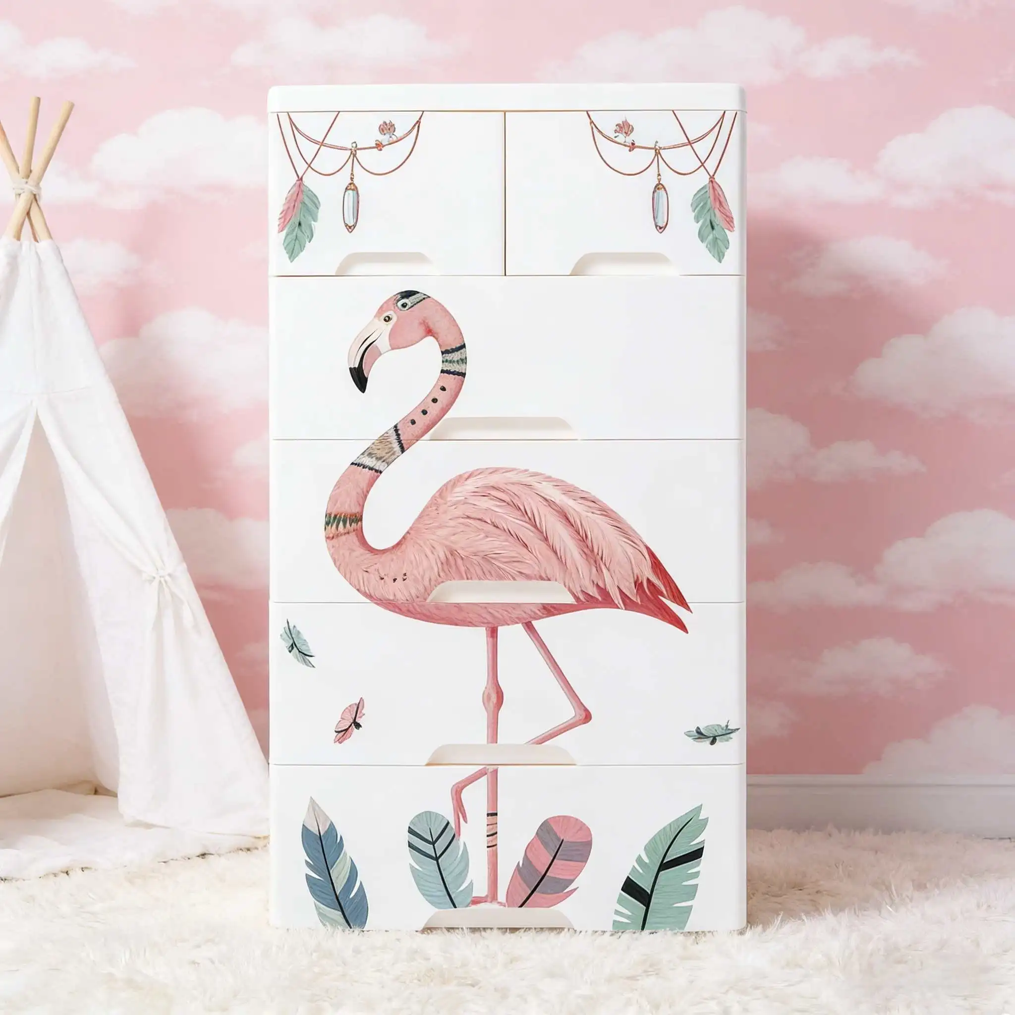 HongXing Flamingo Wardrobe Cabinet | 5-Tier Modular Storage with Decorative Design 1