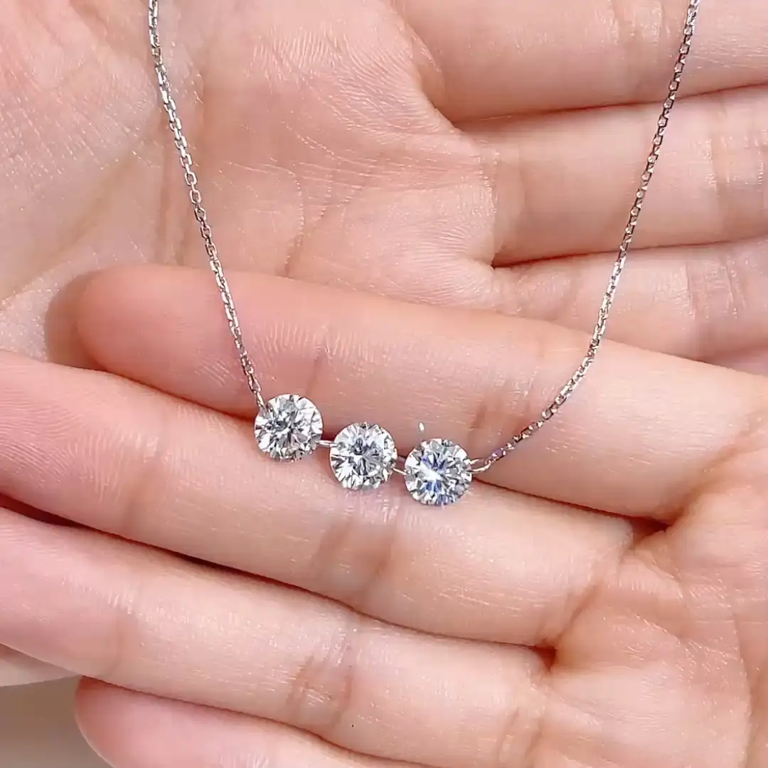 MSN-958  9K gold nacklace 1CT round Lab Grown Diamond necklace Messi Jewelry 1