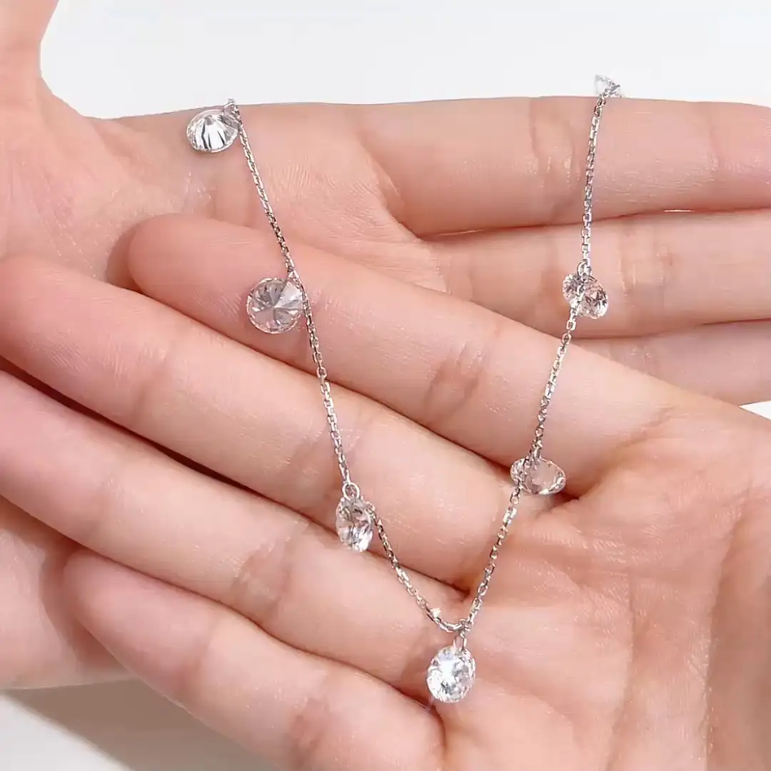 MSN-960 9K gold nacklace 1CT each round lab grown diamond necklace Messi Jewelry 1