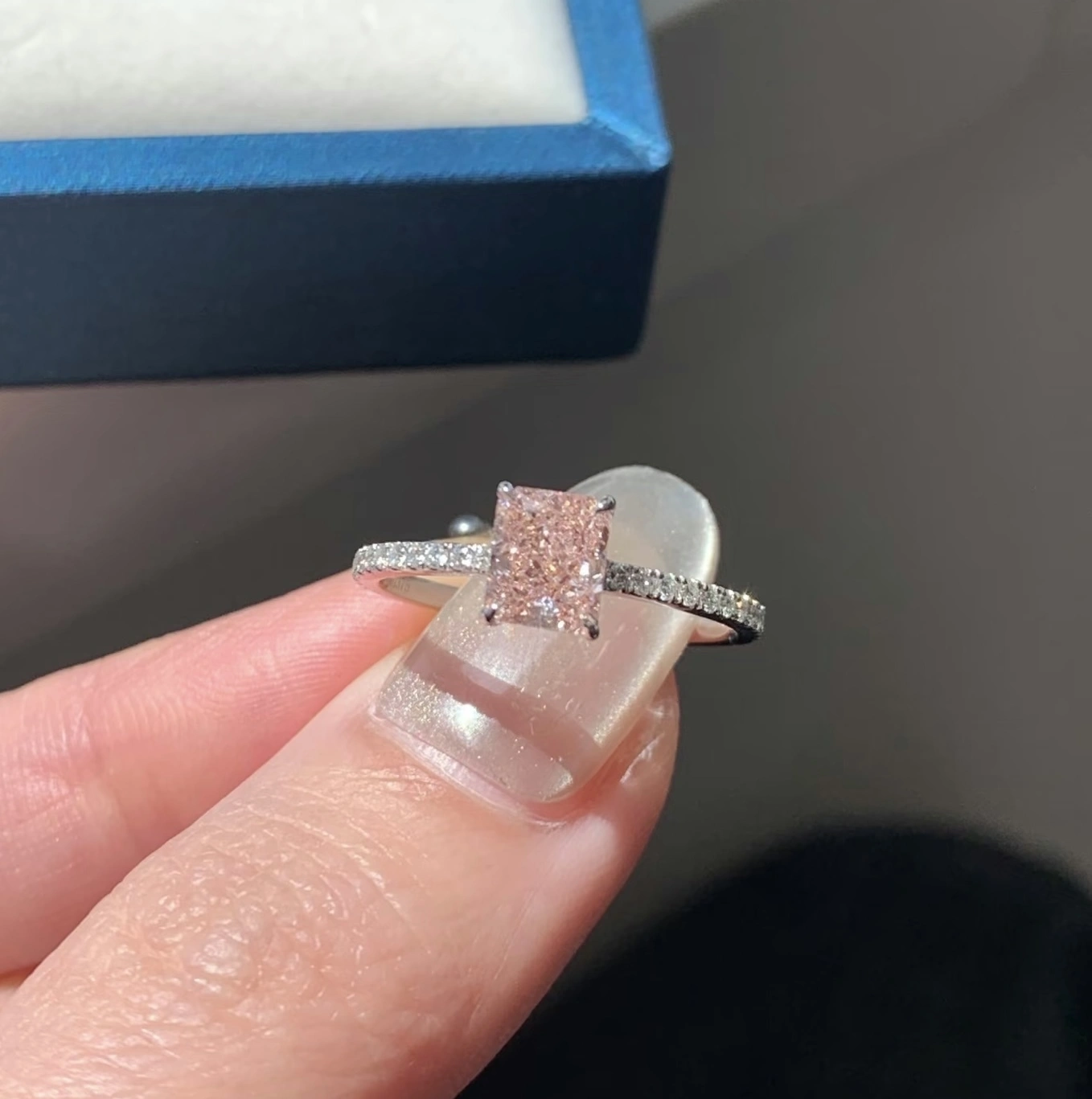 Fancy Intense Pink Princess Cut Lab Grown Diamond Engagement Ring 1