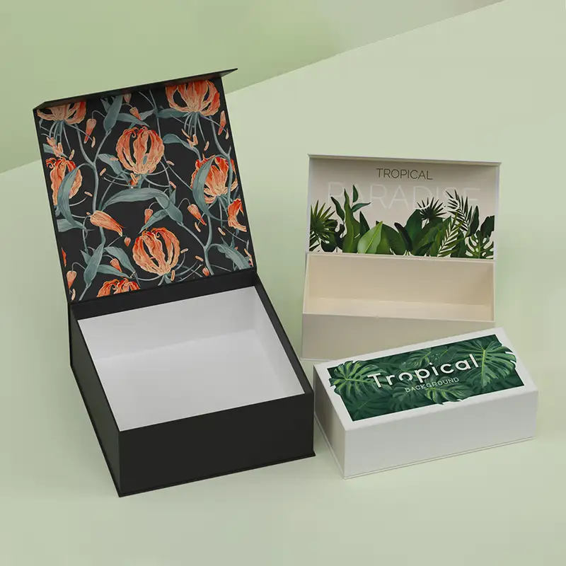 علبة هدايا مغناطيسية فاخرة مصممة حسب الطلب، مصنوعة من مواد معاد تدويرها، بنقوش بارزة ولمسة نهائية غير لامعة، من ورق مقوى صلب قابل للطي. 1