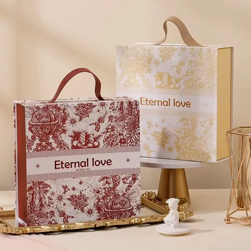 علبة هدايا زفاف فاخرة مربعة الشكل قابلة لإعادة التدوير، بغطاء مغناطيسي قابل للإغلاق، وشعار مخصص عالي الجودة، وتغليف لامع، وتصميم أنيق. 1