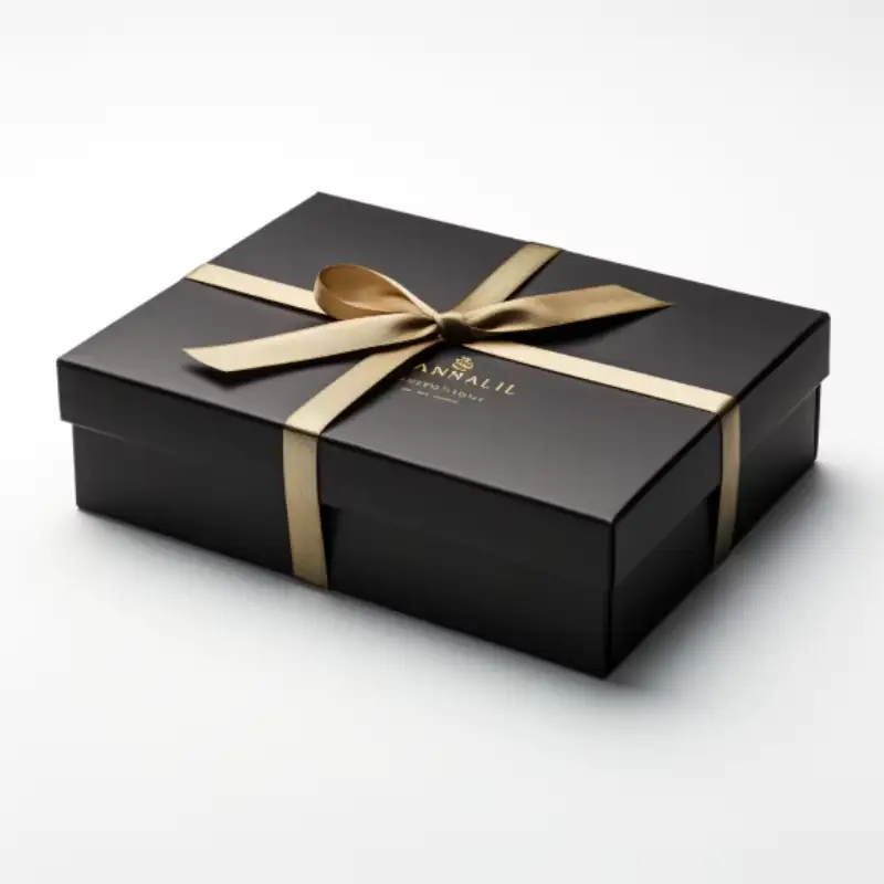 علب شوكولاتة داكنة سوداء قابلة لإعادة التدوير، مصنوعة حسب الطلب، بحجم كبير، مصنوعة من ورق مقوى مموج ومغلفة بطبقة لامعة غير لامعة، مثالية لتغليف الهدايا. 1