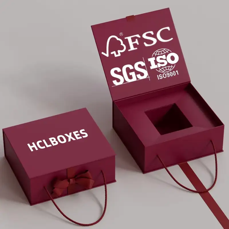 علب هدايا فاخرة بالجملة تحمل شعارًا مخصصًا، مع تغليف لامع ونقش بارز لمجموعات المكياج الورقية. 1