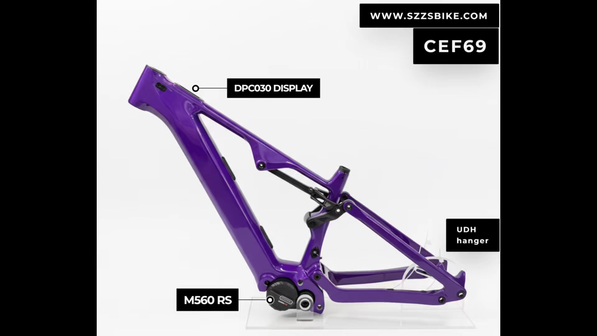 Cadre de vélo électrique CEF69 29er Boost avec écran intégré DPC030, moteur Bafang M560 750 W, batterie 835 Wh, cadre de vélo enduro en fibre de carbone 1