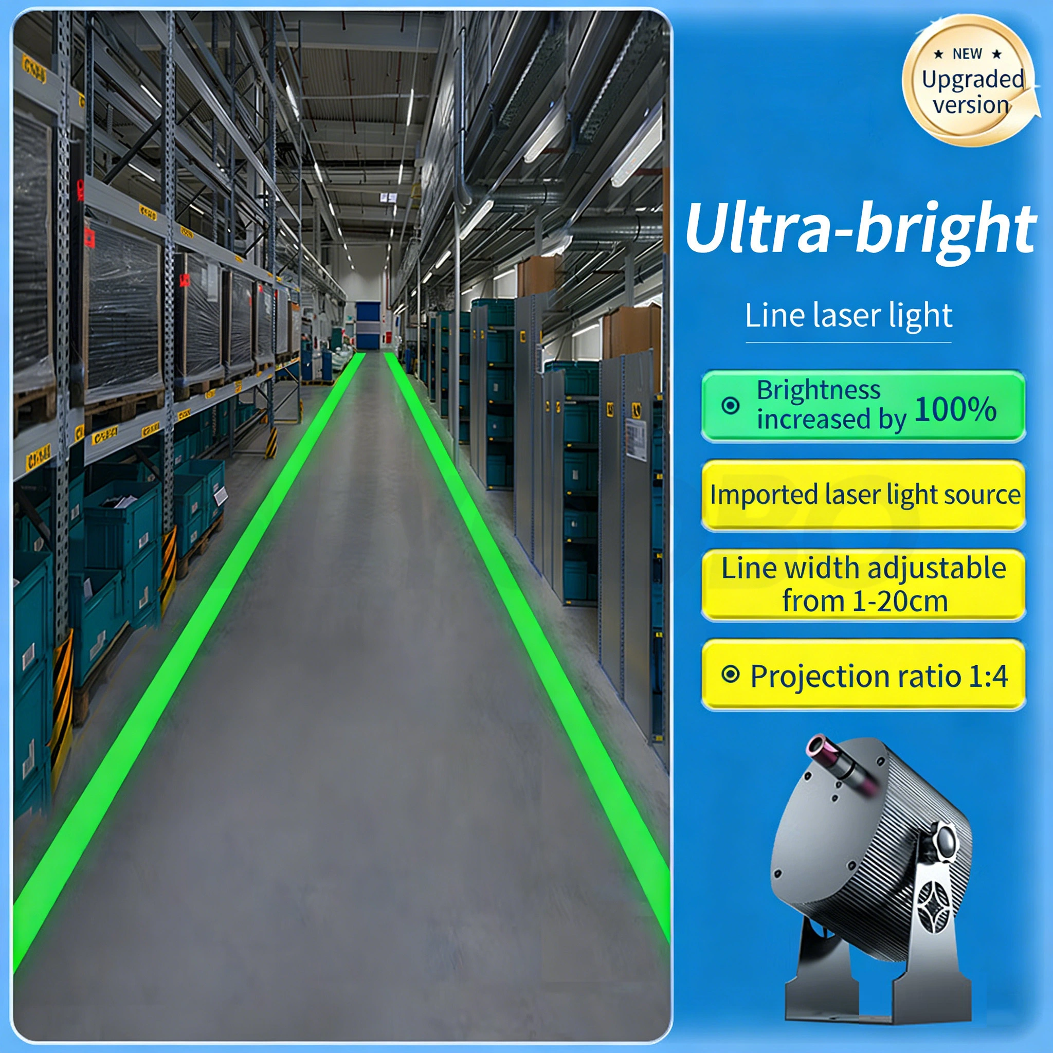 Ultra-Bright Green Linear Laser Light, 1-20cm Adjustable Line Width for Industrial Warehouse Safety Zones 1