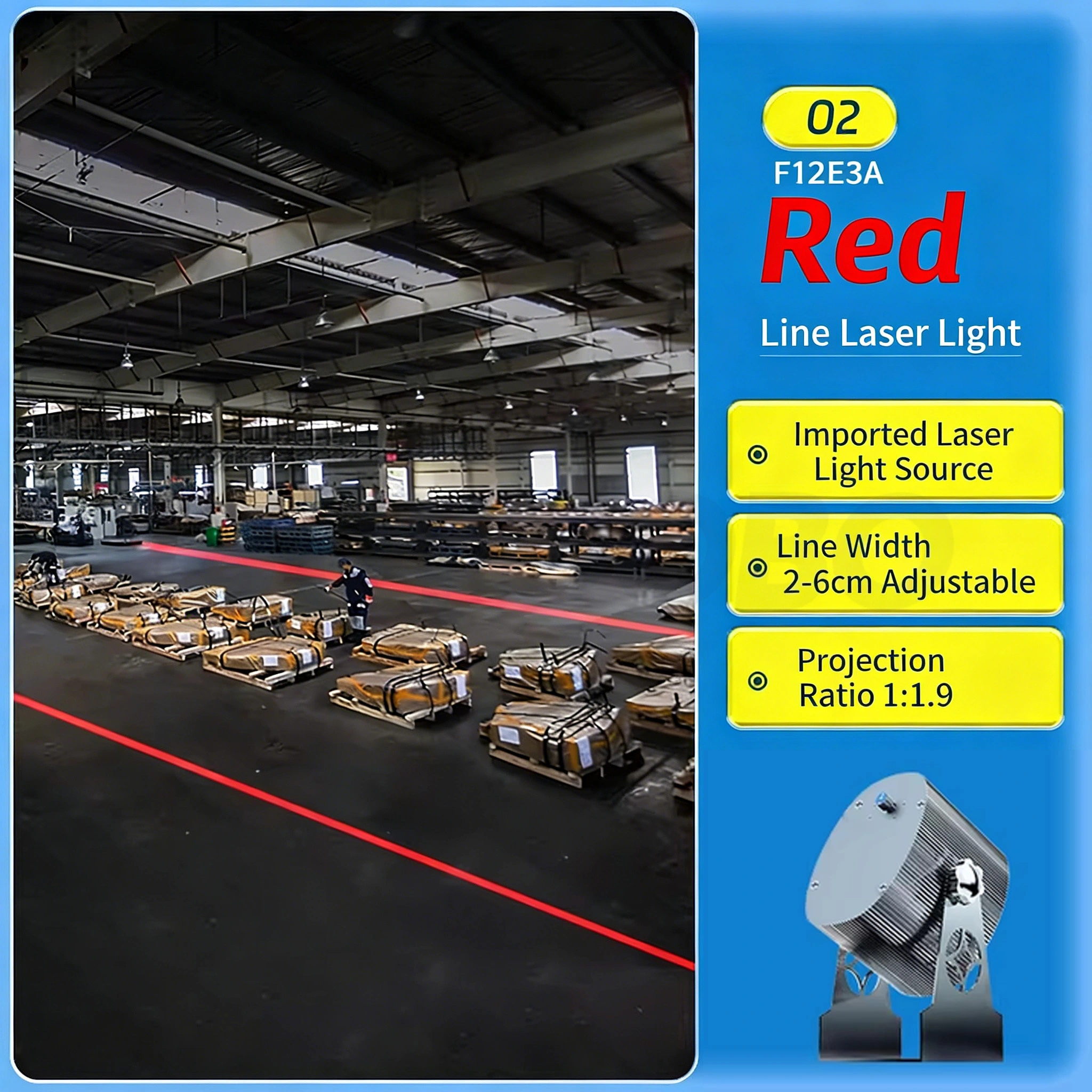 Projecteur laser industriel à ligne rouge, largeur de ligne réglable de 2 à 6 cm pour le balisage des limites d'atelier et la signalisation de sécurité 1