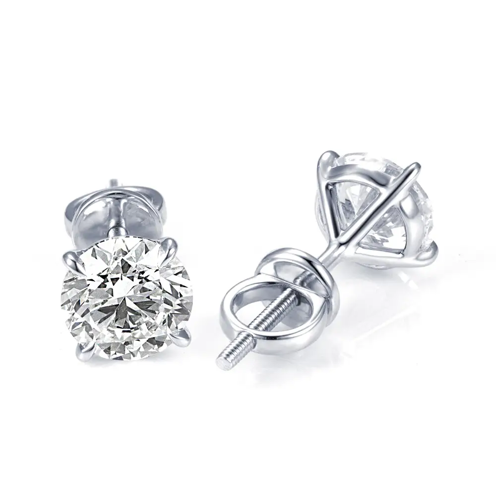 Pendientes de oro blanco de 9 k con diamantes de laboratorio redondos de 1,5 quilates cada uno, sin certificado IGI. 1